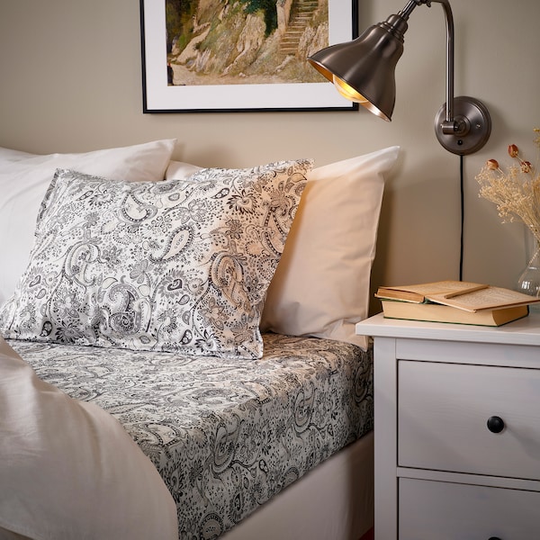 IKEA RODGERSIA fitted sheet, Queen Gray / White, Ikea Ireland | 5816KSNIW