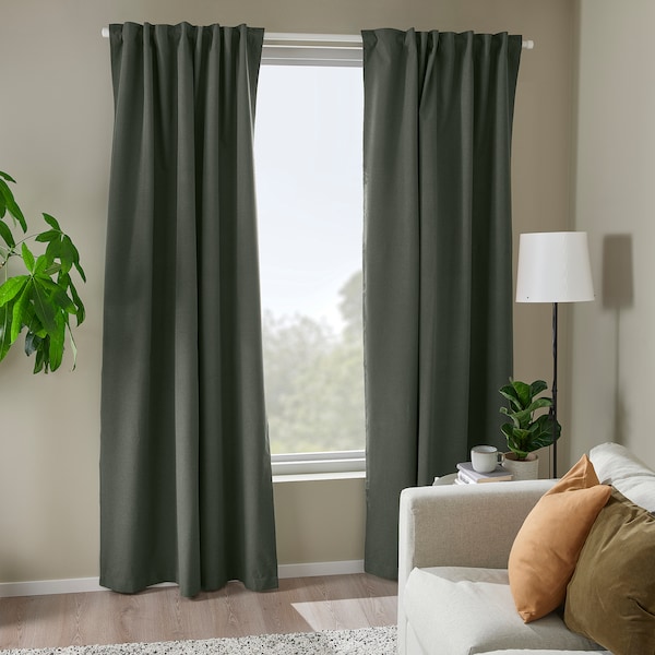 IKEA ROSENMANDEL black-out curtains, 1 pair, 53x84 in Dark Green, Ikea Ireland | 1946YWNUG