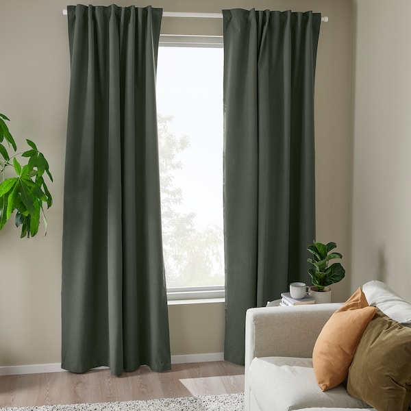 IKEA ROSENMANDEL black-out curtains, 1 pair, 53x98 in Dark Green, Ikea Ireland | 8524NATPI