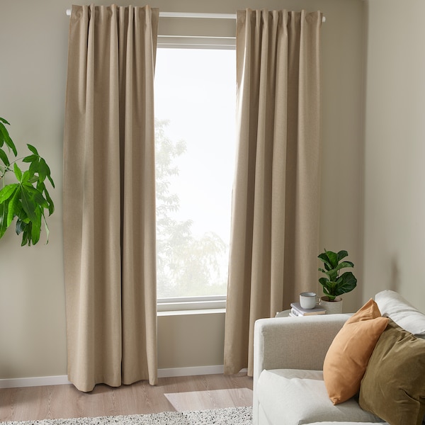 IKEA ROSENMANDEL room darkening curtains, 1 pair, 53x98 in Yellow / Beige, Ikea Ireland | 7416WJQXM