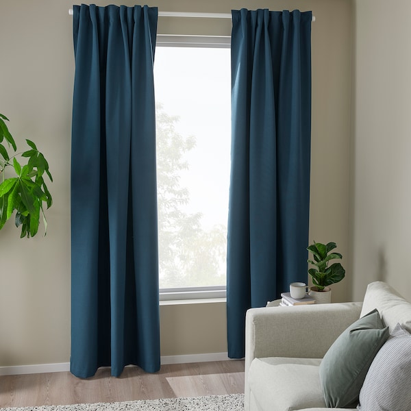 IKEA ROSENMANDEL room darkening curtains, 1 pair, 53x98 in Dark Blue, Ikea Ireland | 4528FQDVM