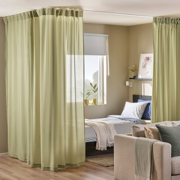 IKEA ROSENROBINIA sheer curtain, 1 piece, 118x98 in Light Olive / Green, Ikea Ireland | 7950WPTMU