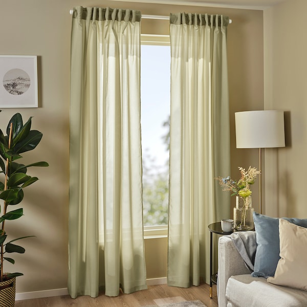 IKEA ROSENROBINIA sheer curtain, 1 piece, 118x98 in Light Olive / Green, Ikea Ireland | 7950WPTMU