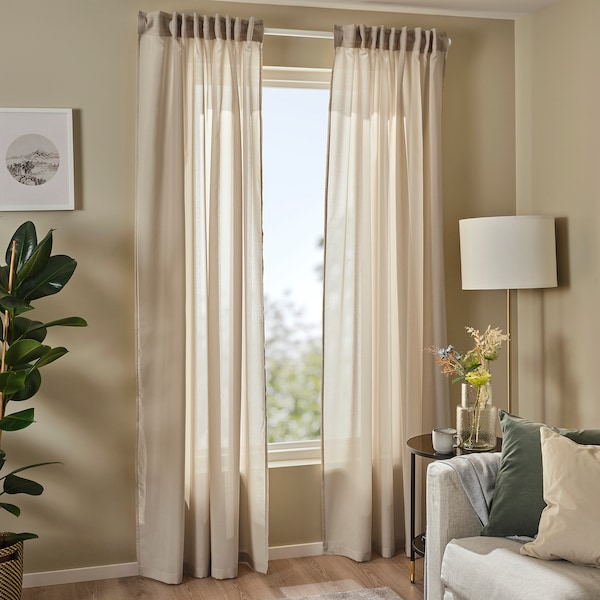 IKEA ROSENROBINIA sheer curtains, 1 pair, 57x98 in Beige, Ikea Ireland | 3604OMFNI