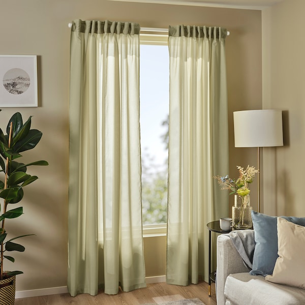 IKEA ROSENROBINIA sheer curtains, 1 pair, 57x84 in Light Olive / Green, Ikea Ireland | 9083HXNGT
