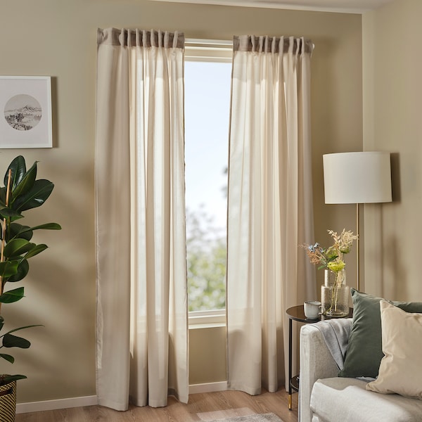 IKEA ROSENROBINIA sheer curtains, 1 pair, 57x84 in Beige, Ikea Ireland | 9261JAYEL