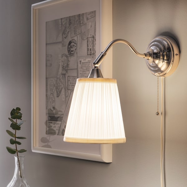 IKEA ÅRSTID wall lamp, nickel plated/white, Ikea Ireland | 1530RGDZL
