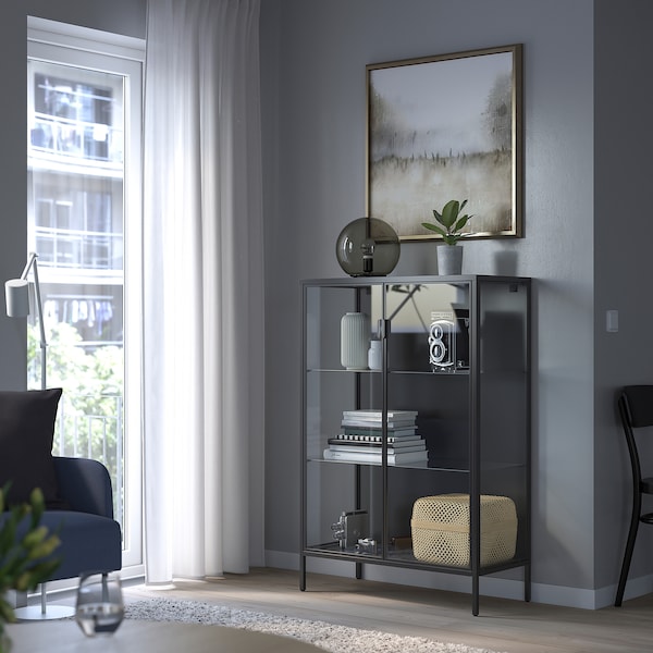 IKEA RUDSTA glass-door cabinet, anthracite, 31 1/2x14 5/8x47 1/4 in, Ikea Ireland | 1709JKPTC