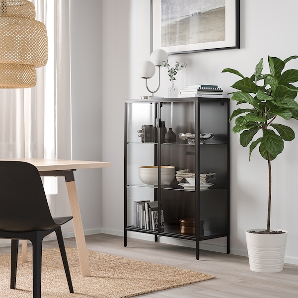 IKEA RUDSTA glass-door cabinet, anthracite, 31 1/2x14 5/8x47 1/4 in, Ikea Ireland | 1709JKPTC