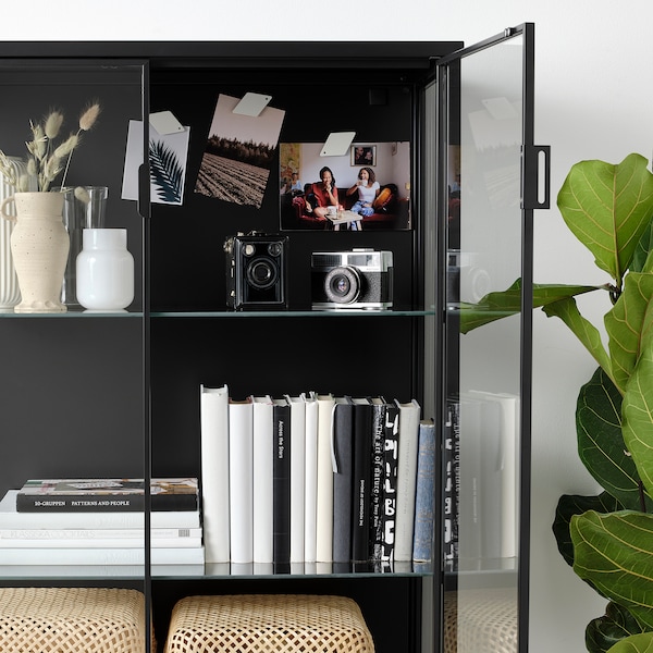 IKEA RUDSTA glass-door cabinet, anthracite, 31 1/2x14 5/8x47 1/4 in, Ikea Ireland | 1709JKPTC