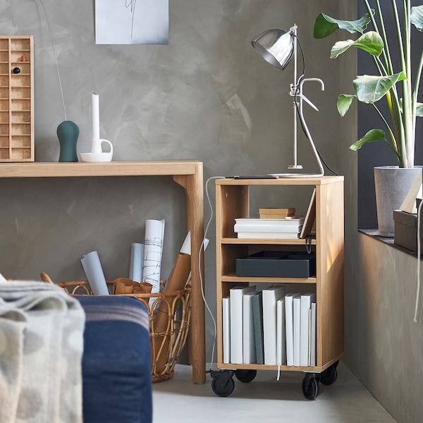 IKEA RÅVAROR shelf unit on casters, oak veneer, 13 3/8x27 1/8 in, Ikea Ireland | 1958YQCRH