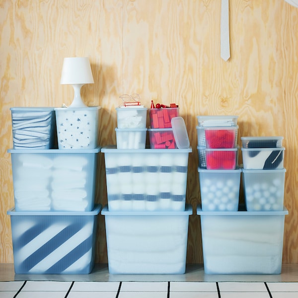 IKEA RYKTA storage box with lid, transparent gray-blue, 14 ¼x19 ¾x13 ¾ in/12 gallon, Ikea Ireland | 8907PUYBX