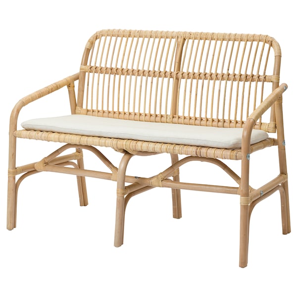 IKEA SALNÖ / GRYTTOM bench with pad, armrests rattan/Gransel natural, Ikea Ireland | 8364FYINQ