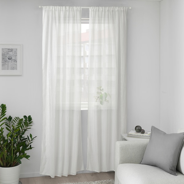 IKEA SANDDÅDRA sheer curtains, 1 pair, 57x98 in White, Ikea Ireland | 4631LMWRI