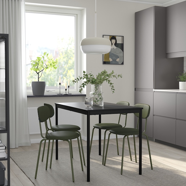 IKEA SANDSBERG / ÖSTANÖ table and 4 chairs, 43 1/4 in Black Black / Remmarn Deep Green, Ikea Ireland | 2580GKNAE