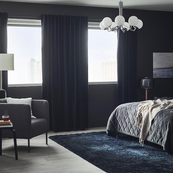 IKEA SANELA Room darkening curtains, 1 pair, 55x118 in Dark Blue, Ikea Ireland | 9481KWBGX