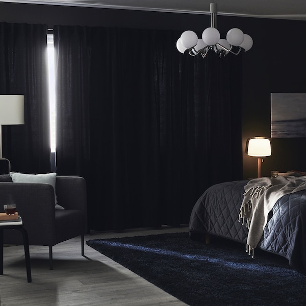IKEA SANELA Room darkening curtains, 1 pair, 55x118 in Dark Blue, Ikea Ireland | 9481KWBGX