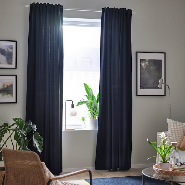 IKEA SANELA Room darkening curtains, 1 pair, 55x118 in Dark Blue, Ikea Ireland | 9481KWBGX