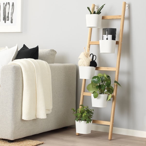 IKEA SATSUMAS Plant stand with 5 plant pots, bamboo, white, Ikea Ireland | 4580QAGMF