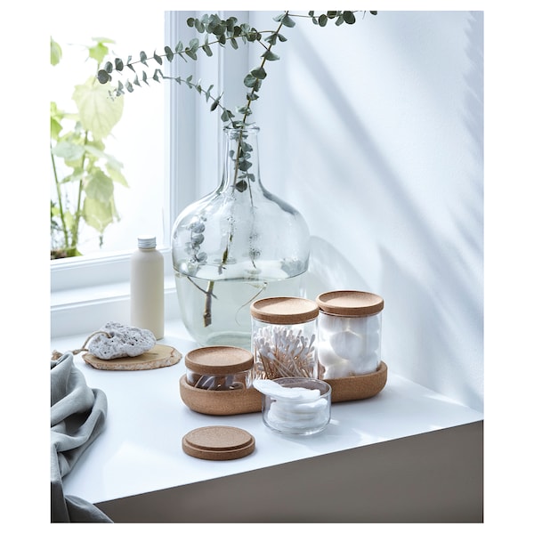 IKEA SAXBORGA jar with lid and tray, set of 5, glass cork, Ikea Ireland | 9582PTEXV