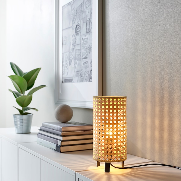 IKEA SAXHYTTAN table lamp with LED bulb, beige/black, 10 in, Ikea Ireland | 6273HNFXC