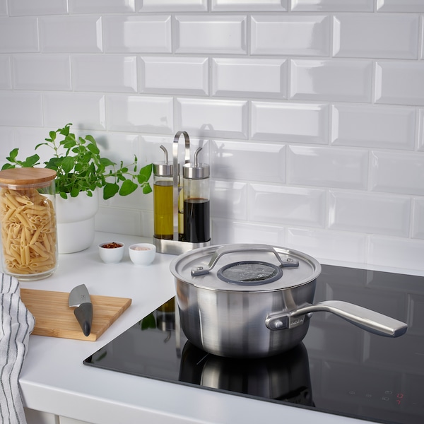 IKEA SENSUELL saucepan with lid, stainless steel/gray, 2.5 qt, Ikea Ireland | 7624MTHJA