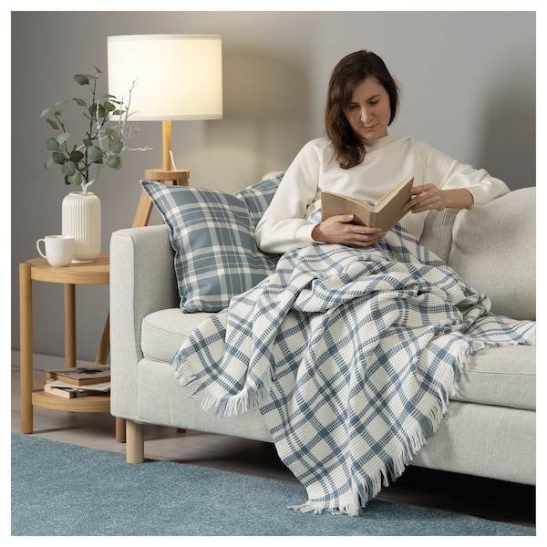 IKEA SIKELVINGE throw, 51x67 in White Blue / Check, Ikea Ireland | 2461KLWMQ