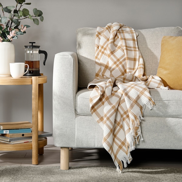 IKEA SIKELVINGE throw, 51x67 in White Dark Beige / Check, Ikea Ireland | 2407LOFRY