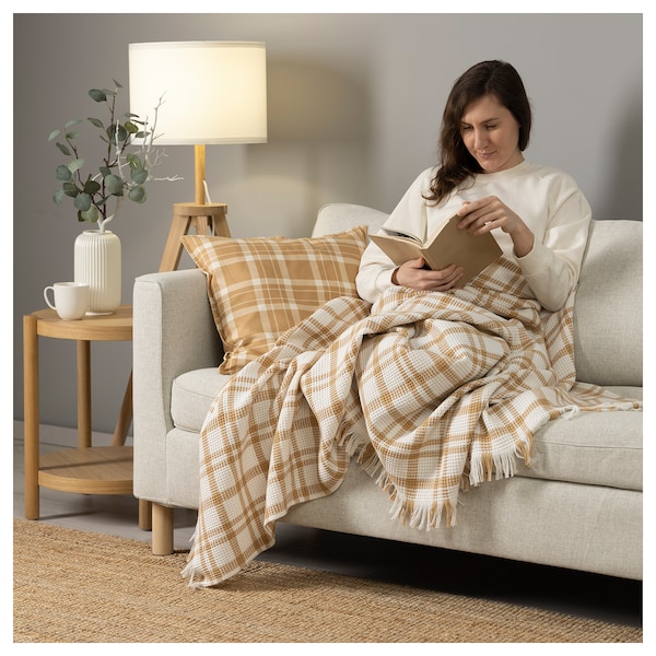 IKEA SIKELVINGE throw, 51x67 in White Dark Beige / Check, Ikea Ireland | 2407LOFRY