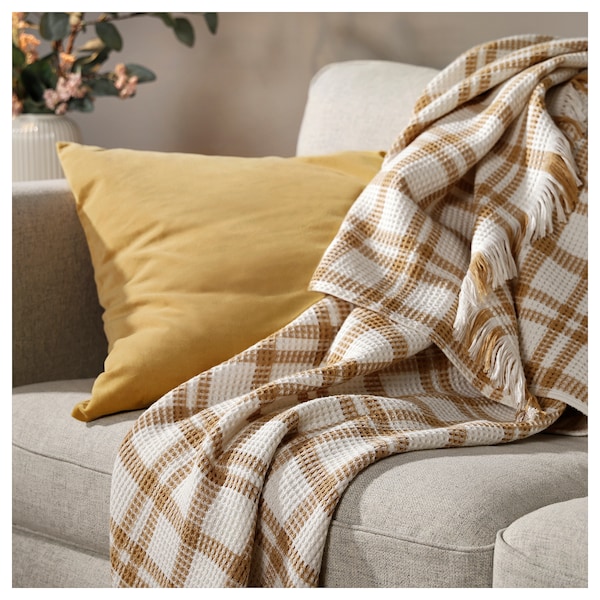 IKEA SIKELVINGE throw, 51x67 in White Dark Beige / Check, Ikea Ireland | 2407LOFRY
