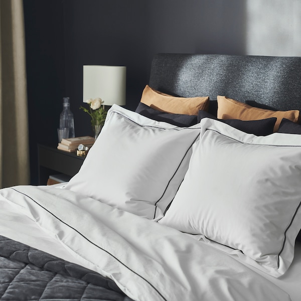 IKEA SILVERTISTEL duvet cover and pillowcase(s), Full/Queen (Double/Queen) White / Dark Gray, Ikea Ireland | 3795TQPNH