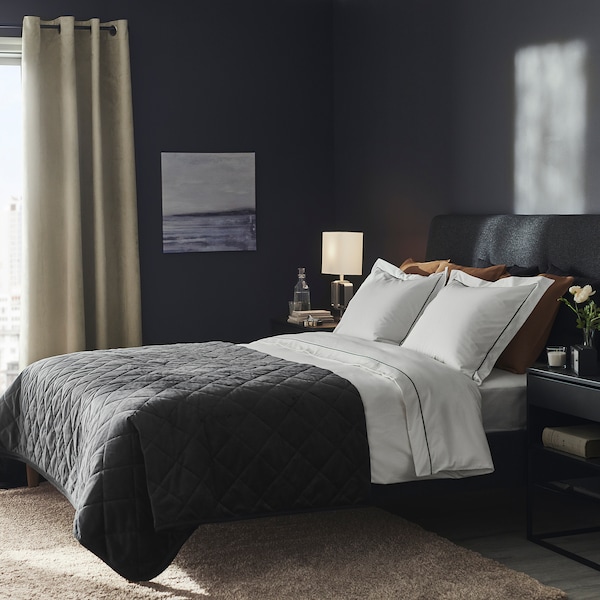 IKEA SILVERTISTEL duvet cover and pillowcase(s), Full/Queen (Double/Queen) White / Dark Gray, Ikea Ireland | 3795TQPNH