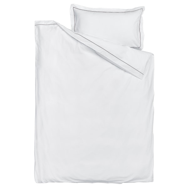 IKEA SILVERTISTEL duvet cover and pillowcase(s), Twin White / Dark Gray, Ikea Ireland | 0674MIFNE