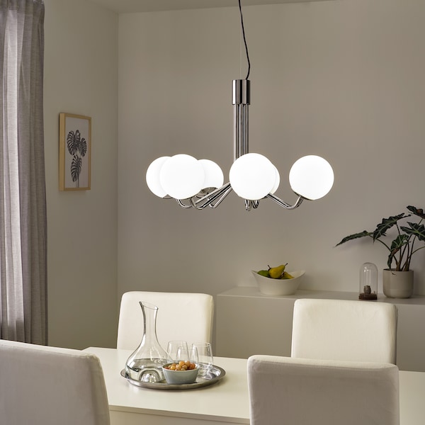 IKEA SIMRISHAMN Chandelier, 7-armed, chrome plated, opal glass, Ikea Ireland | 8641MCUTK