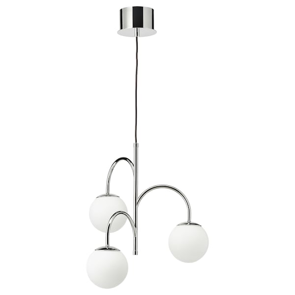 IKEA SIMRISHAMN Pendant lamp, 3-armed, chrome plated, opal glass, Ikea Ireland | 0596NCGYI