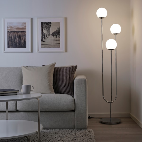 IKEA SIMRISHAMN floor lamp, chrome plated/opal glass, Ikea Ireland | 6524BTOAE