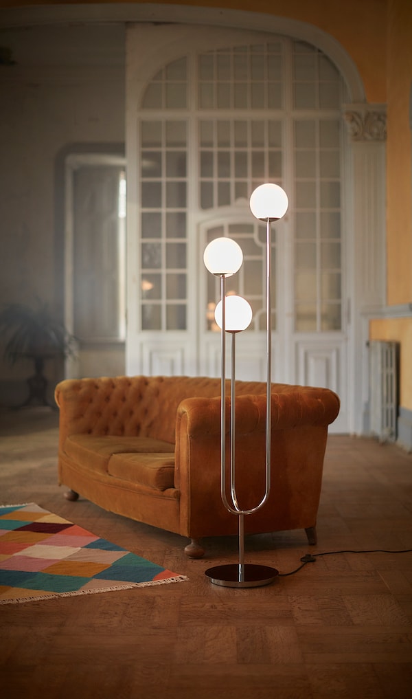 IKEA SIMRISHAMN floor lamp, chrome plated/opal glass, Ikea Ireland | 6524BTOAE