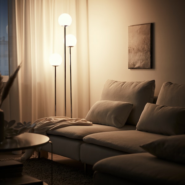 IKEA SIMRISHAMN floor lamp, chrome plated/opal glass, Ikea Ireland | 6524BTOAE