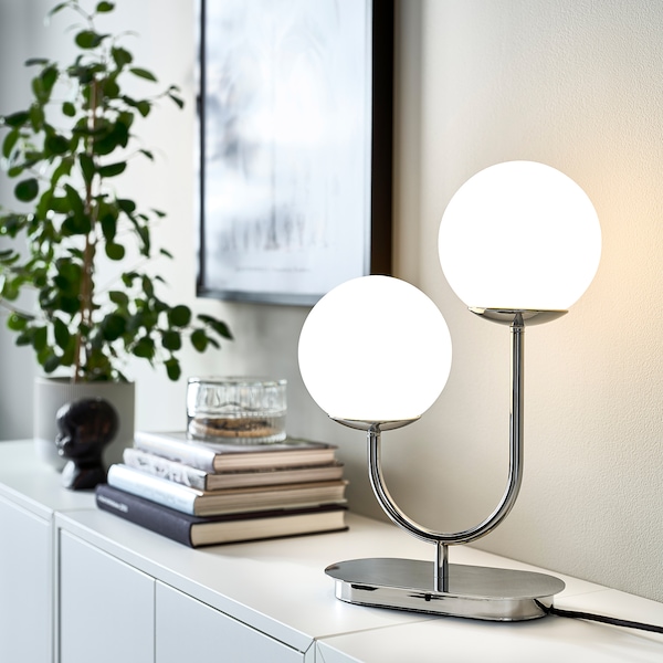 IKEA SIMRISHAMN table lamp with LED bulb, chrome plated/opal glass, 17 in, Ikea Ireland | 9084XAJQM