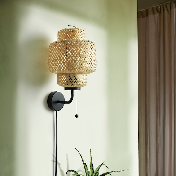 IKEA SINNERLIG wall lamp with LED bulb, bamboo/handmade, Ikea Ireland | 9762WHGCM