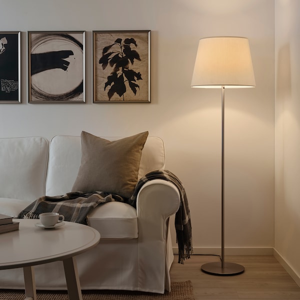 IKEA SKAFTET Floor lamp base with LED bulb, nickel plated, Ikea Ireland | 4710TSNZQ