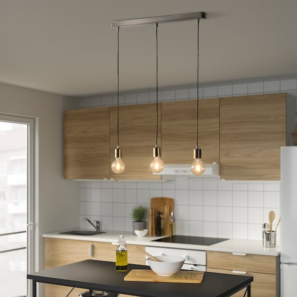IKEA SKAFTET / LUNNOM pendant lamp with LED bulb, rectangle nickel plated/globe clear, Ikea Ireland | 2715ZTJEP