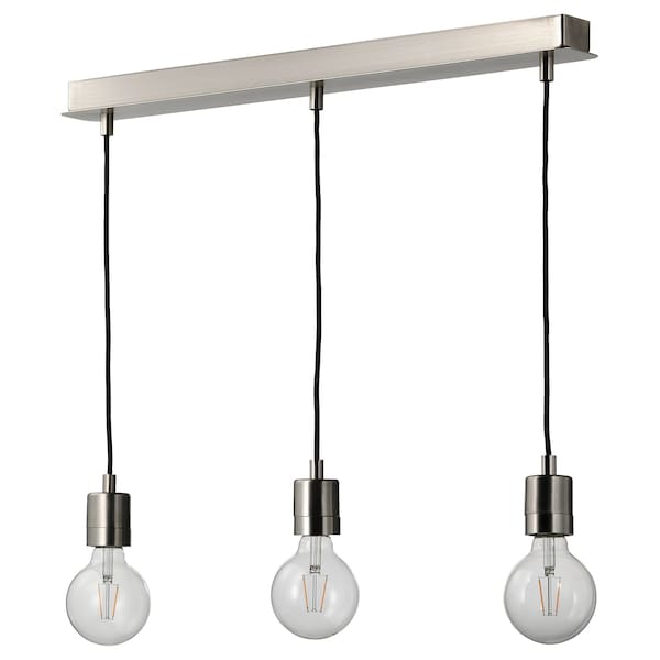 IKEA SKAFTET / LUNNOM pendant lamp with LED bulb, rectangle nickel plated/globe clear, Ikea Ireland | 2715ZTJEP