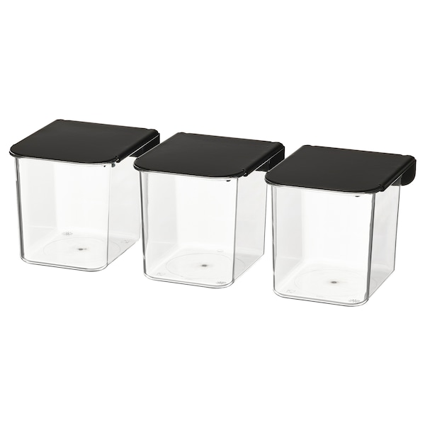IKEA SKÅDIS container with lid, 3 pack Transparent / Black, Ikea Ireland | 7948UPZXR