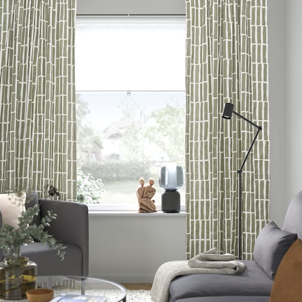 IKEA SKOGSSTJÄRNA curtains, 1 pair, gray-green/white, 57x98 in, Ikea Ireland | 5614MRHBO