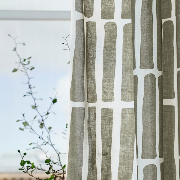 IKEA SKOGSSTJÄRNA curtains, 1 pair, gray-green/white, 57x98 in, Ikea Ireland | 5614MRHBO