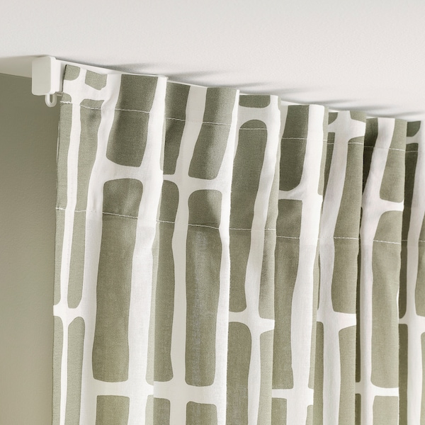 IKEA SKOGSSTJÄRNA curtains, 1 pair, gray-green/white, 57x98 in, Ikea Ireland | 5614MRHBO