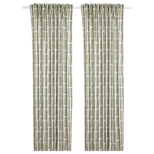IKEA SKOGSSTJÄRNA curtains, 1 pair, gray-green/white, 57x98 in, Ikea Ireland | 5614MRHBO