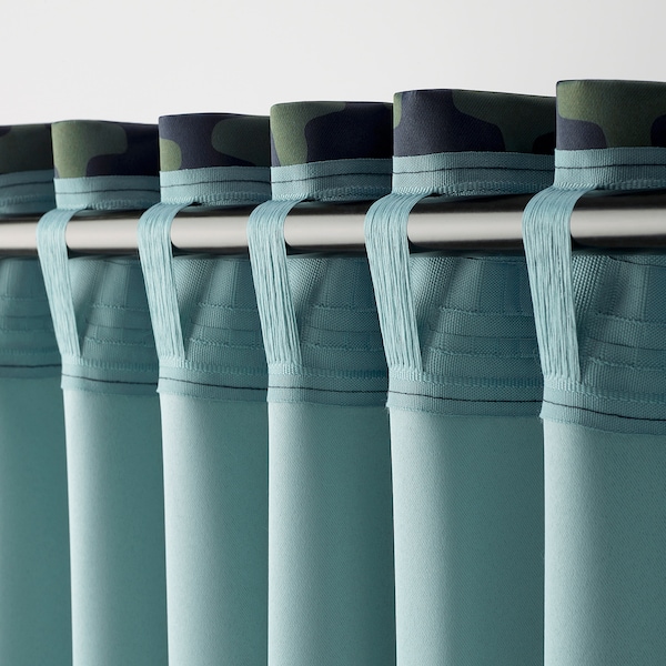 IKEA SKOGSSVINGEL room darkening curtains, 1 pair, dark blue/green, 50x98 in, Ikea Ireland | 9650XURMZ