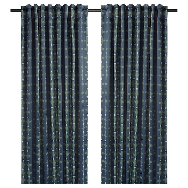 IKEA SKOGSSVINGEL room darkening curtains, 1 pair, dark blue/green, 50x98 in, Ikea Ireland | 9650XURMZ